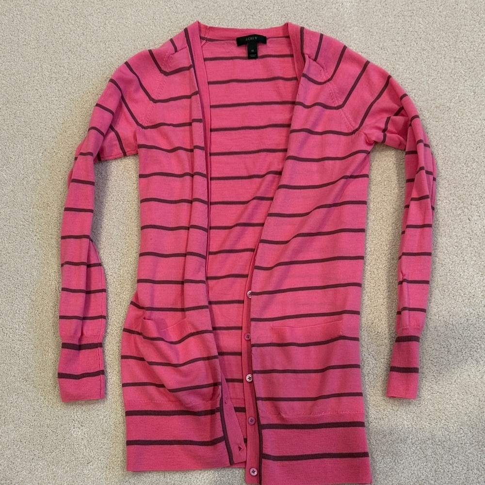 J. Crew Pink and Burgundy Striped Cardigan
